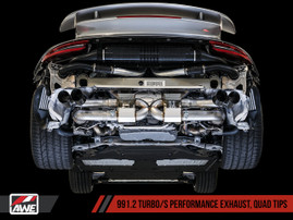 AWE Tuning Performance Exhaust and High-Flow Cat Sections for Porsche 991.2 Turbo - With Diamond Black Quad Tips