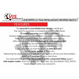 VIS Motorsport Balance Shaft Freewheel Deactivation Sprocket - 2.0T FSI EA113