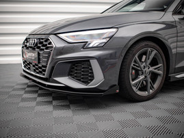 Maxton Design Black + Gloss Flaps Street Pro Front Splitter V.1 (+Flaps) Audi S3 / A3 S-Line 8Y (2020-)