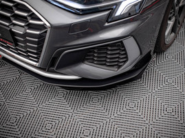 Maxton Design Black + Gloss Flaps Street Pro Front Splitter V.1 (+Flaps) Audi S3 / A3 S-Line 8Y (2020-)