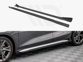 Maxton Design Black + Gloss Flaps Street Pro Side Skirts Diffusers (+Flaps) Audi S3 / A3 S-Line 8Y (2020-)