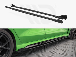 Maxton Design Black + Gloss Flaps Street Pro Side Skirts Diffusers (+Flaps) Audi RS3 Sedan 8Y (2020-)