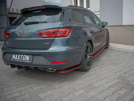 Maxton Design GLOSS BLACK (+RED) Rear Side Splitters V2 Seat Leon Mk 3.5 Cupra St (2017-)