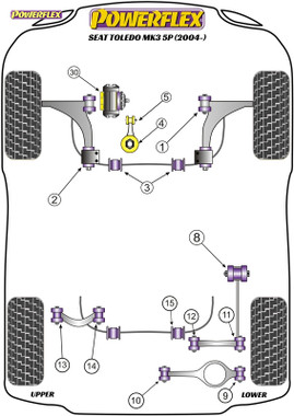 Powerflex Rear Upper Wishbone Outer Bushes Camber Adjustable - Toledo Mk3 5P (2004-2009) - PFR85-513G