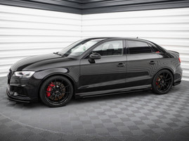 Maxton Design Street PRO Side Skirts Diffusers V.1 + Flaps Audi RS3 Sedan 8V Facelift - Black-Red + Gloss Flaps