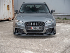 Maxton Design Black + Gloss Flaps Maxton Racing Front Splitter (+Flaps) Audi RS3 8V Sportback (2015-2016)