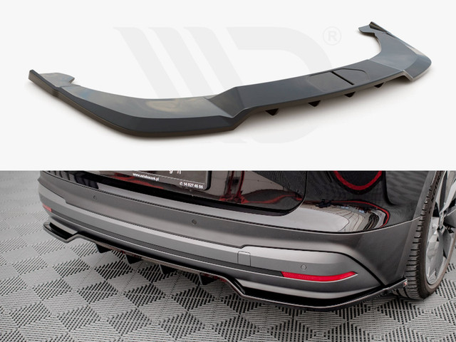 Maxton Design Gloss Black Central Rear Splitter (Vertical Bars) Skoda Enyaq 4 (2020-)