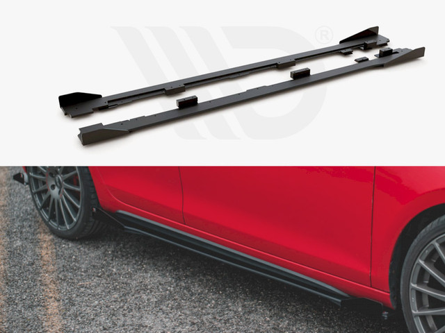 Maxton Design Black + Gloss Flaps Racing Durability Side Skirts Diffusers (+Flaps) VW Golf GTI Mk6 (2008-2012)
