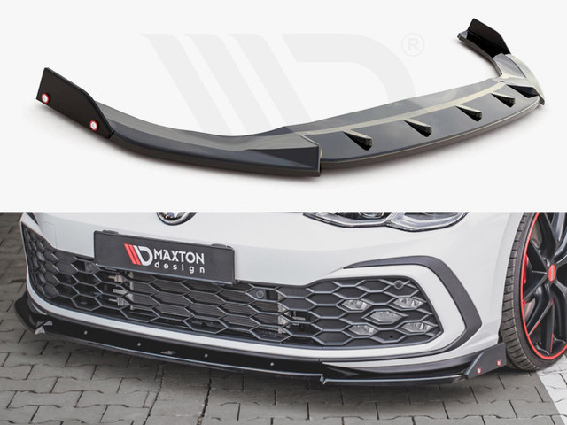 Maxton Design Gloss Black Front Splitter (+Flaps) V3 VW Golf 8 GTI / R-Line (2020-)