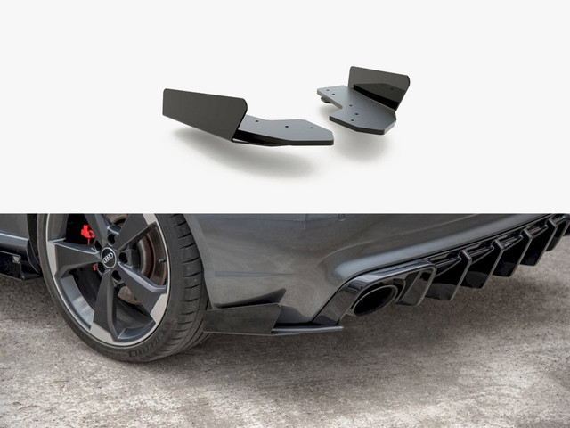 Maxton Design Street PRO Rear Side Splitters + Flaps Audi RS3 8V Sportback - Black-Red + Gloss Flaps