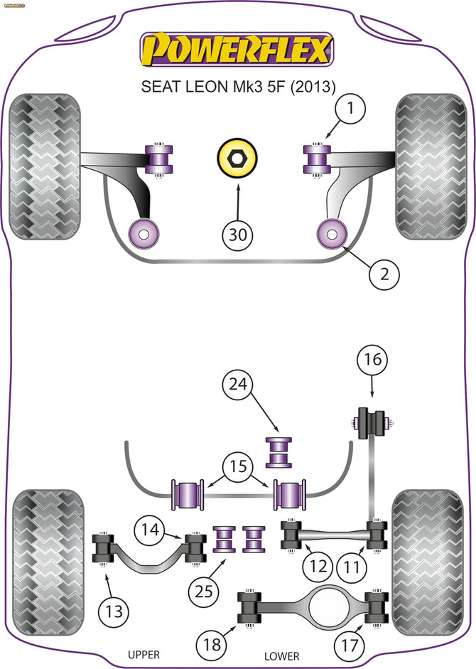 Powerflex Rear Diff Rear Mounting Bush  - Leon MK3 5F 150PS plus (2013-) Multi Link - PFR85-525