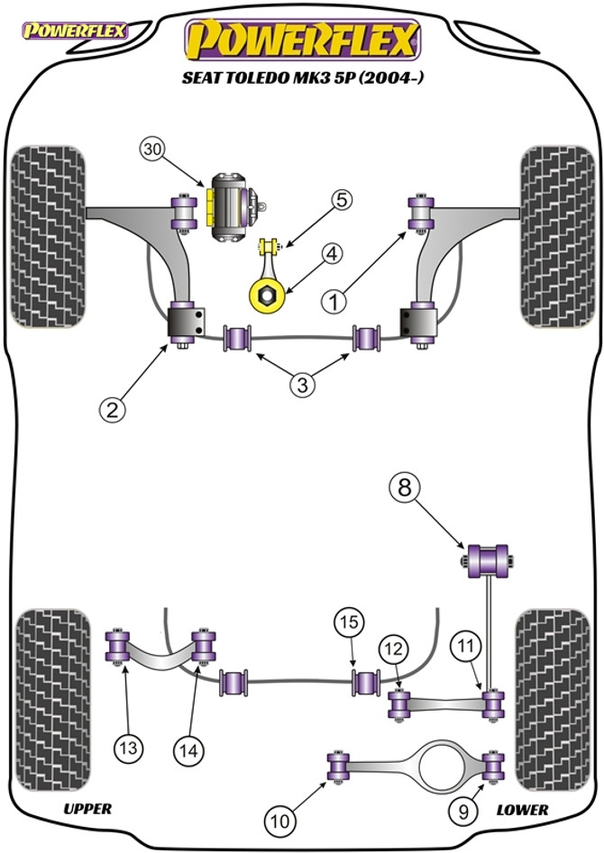 Powerflex Black Rear Lower Link Outer Bush - Toledo Mk3 5P (2004-2009) - PFR85-511BLK