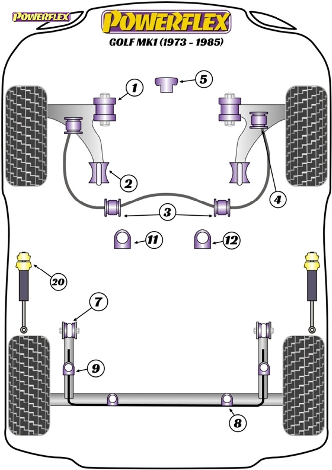 Powerflex Heritage Steering Rack Mount - Golf MK1 (1973 - 1985) - PFF85-230H