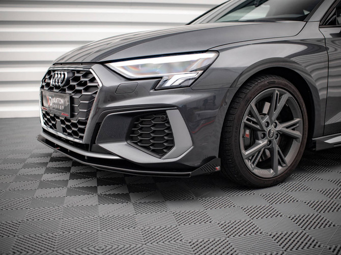 Maxton Design Black + Gloss Flaps Street Pro Front Splitter V.1 (+Flaps) Audi S3 Sportback / A3 S-Line Sportback 8Y (2020-)