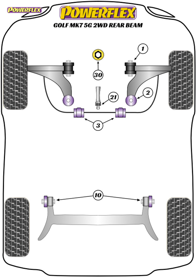 Powerflex Track Lower Torque Mount Small Bush - Golf MK7 5G 2WD up to 122PS Rear Beam - PFF3-1326BLK