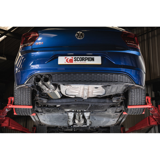 Scorpion Resonated GPF-Back Exhaust System with Twin Polished twin 90mm Daytona trims - Volkswagen Polo GTI 2.0T AW Pre-Facelift GPF Model