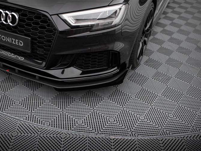 Maxton Design Street PRO Front Splitter V.1 + Flaps Audi RS3 Sedan 8V Facelift - Black-Red + Gloss Flaps
