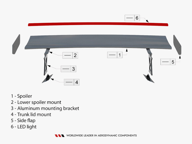 Maxton Design Carbon Spoiler With Internal Brackets Uprights + LED Audi A3 / A3 S-Line / S3 / RS3 Sedan 8V / 8V Facelift