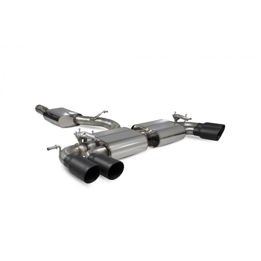 Scorpion 'Valved' 80mm Cat Back Exhaust System - Volkswagen Golf Mk7.5 'R' – Resonated with Black Daytona Tips (SVW054DC), view 1