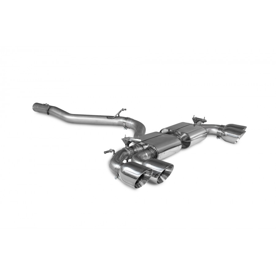 Scorpion Cat Back Exhaust - S3 2.0TFSi 8Y Sportback – Non-res gpf back system Valved - Polished 114mm Daytona trims - SAUS093, view 1