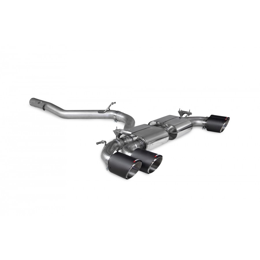 Scorpion Cat Back Exhaust - S3 2.0TFSi 8Y Sportback – Non-res gpf back system Valved - Carbon fibre 114mm Ascari trims - SAUS093CF, view 1