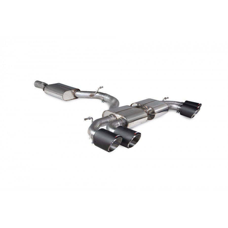 Scorpion Cat Back Exhaust - S3 2.0TFSi 8Y Sportback – Resonated gpf back system - Carbon fibre 114mm Ascari trims - SAU094CF, view 1
