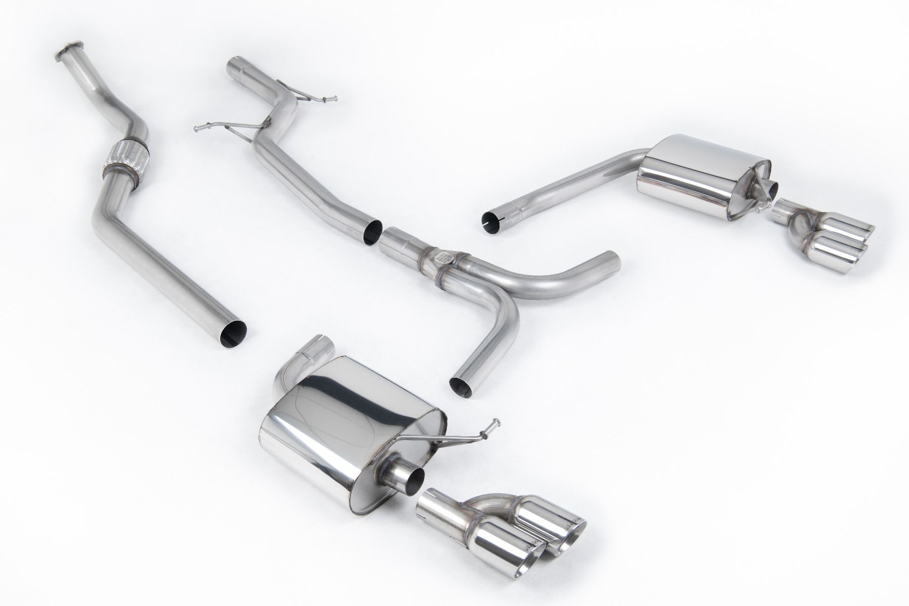 Milltek Cat-Back Exhaust for Audi A4 2.0 TFSI S line B8 – Tiptronic - Non-Resonated - Quad GT80 Tailpipes (SSXAU630), view 1