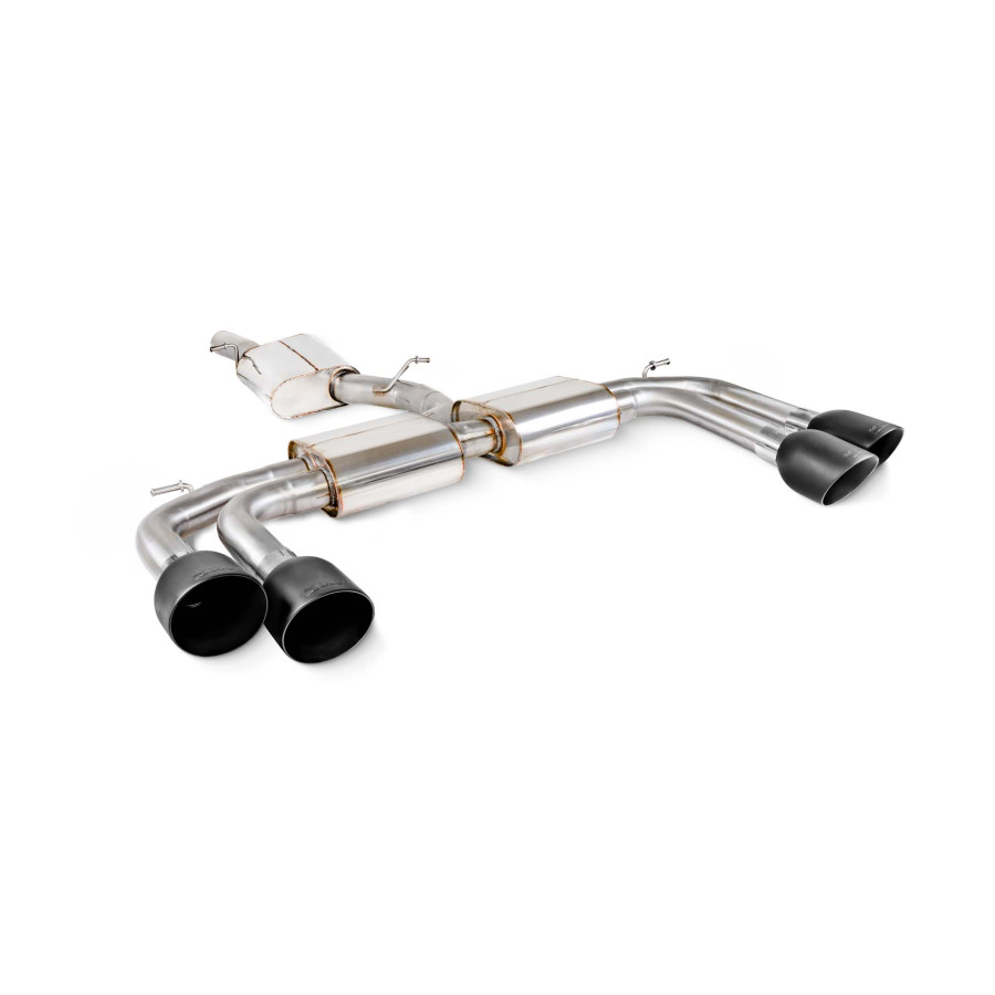 Scorpion Cat/GPF Back Exhaust - S3 2.0TFSi 8Y Saloon – Resonated Cat/GPF back system - Black ceramic coated quad 114mm Daytona trims (SAU131C), view 1