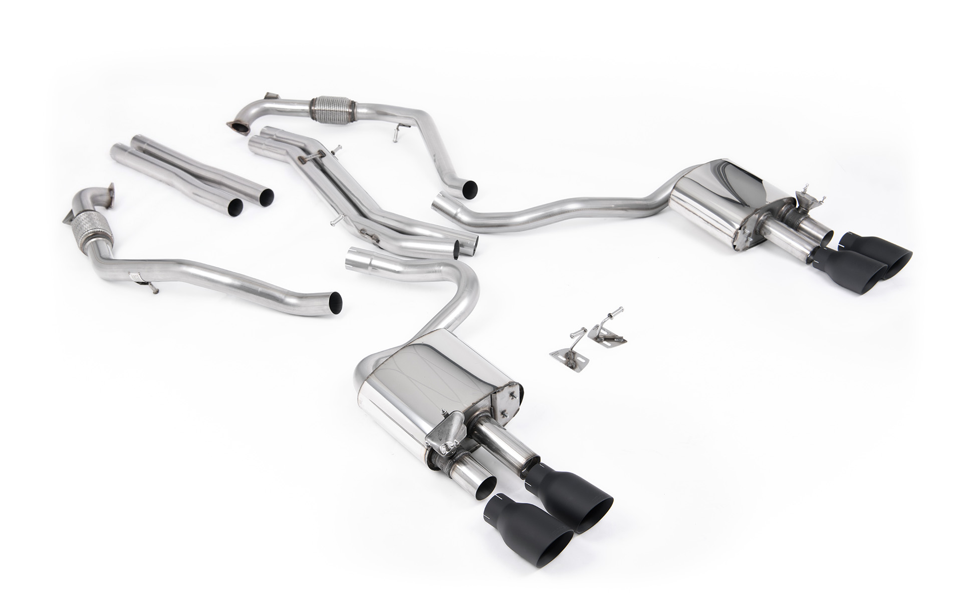 Milltek Cat-Back System - Audi S5 (B9) 3.0T Coupe/Cab (Non GPF ONLY - Non-Sport Diff Vehicles) - RHD Models Only – Non-Resonated - Black GT100 Tips (SSXAU1157), view 1