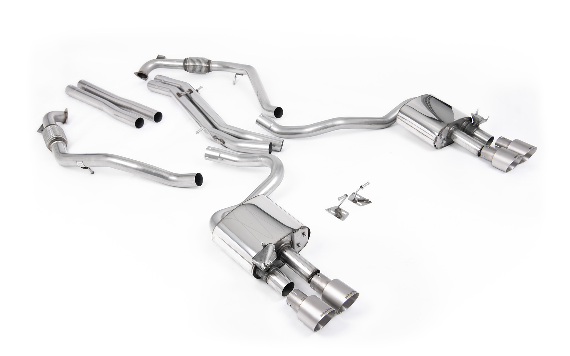 Milltek Cat-Back System - Audi S5 (B9) 3.0T Coupe/Cab (Non GPF ONLY - Non-Sport Diff Vehicles) - RHD Models Only – Non-Resonated - Brushed Titanium GT100 Tips (SSXAU1158), view 1