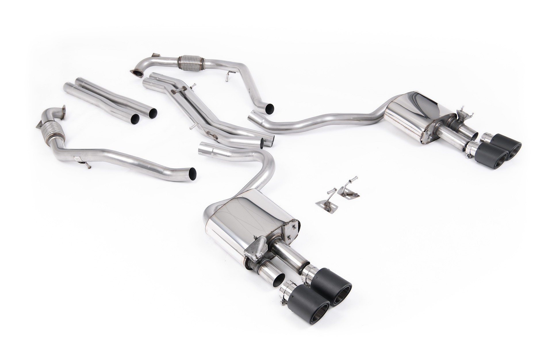 Milltek Cat-Back System - Audi S5 (B9) 3.0T Coupe/Cab (Non GPF ONLY - Non-Sport Diff Vehicles) - RHD Models Only – Non-Resonated - Carbon JET100 Tips (SSXAU1160), view 1