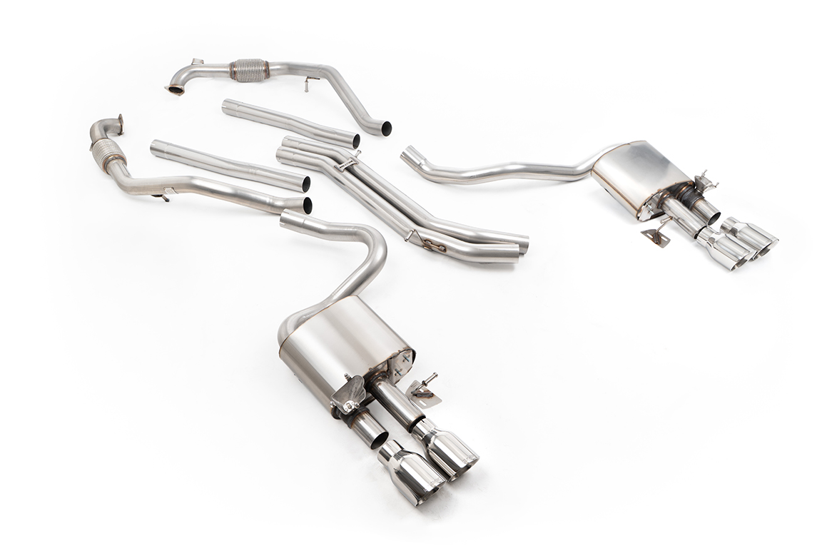 Milltek Cat-Back System - Audi S5 (B9) 3.0T Coupe Only (NON GPF Models Only - Sport Diff Vehicles Only & with Brace Bars) - Right Hand Drive Cars Only – Non-Resonated - Quad GT-100 Polished Tips (SSXAU1156), view 1