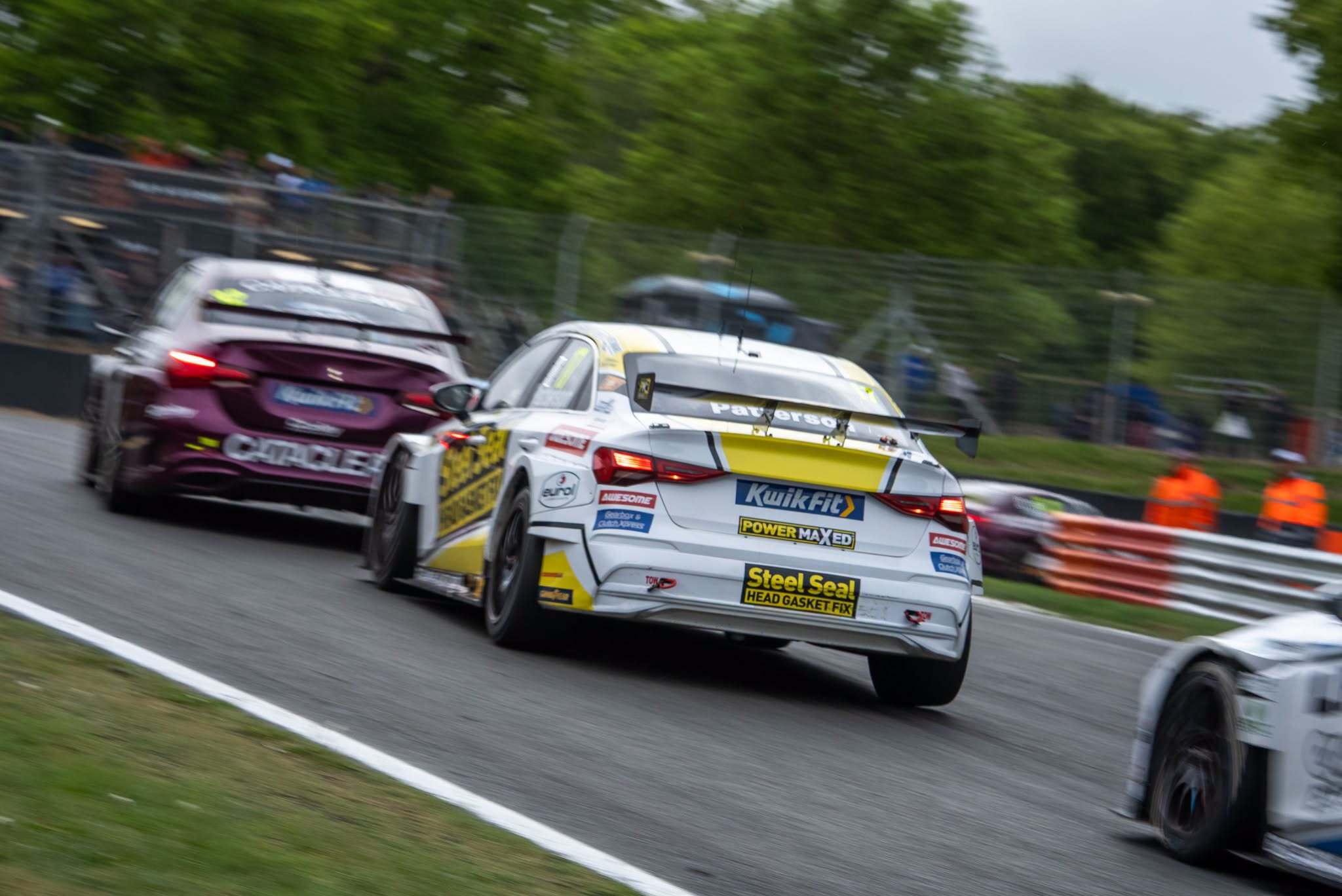 The #17 Steel Seal Power Maxed Racing Audi S3 dicing with a Chiltern Sport Engineering CUPRA at Snetterton