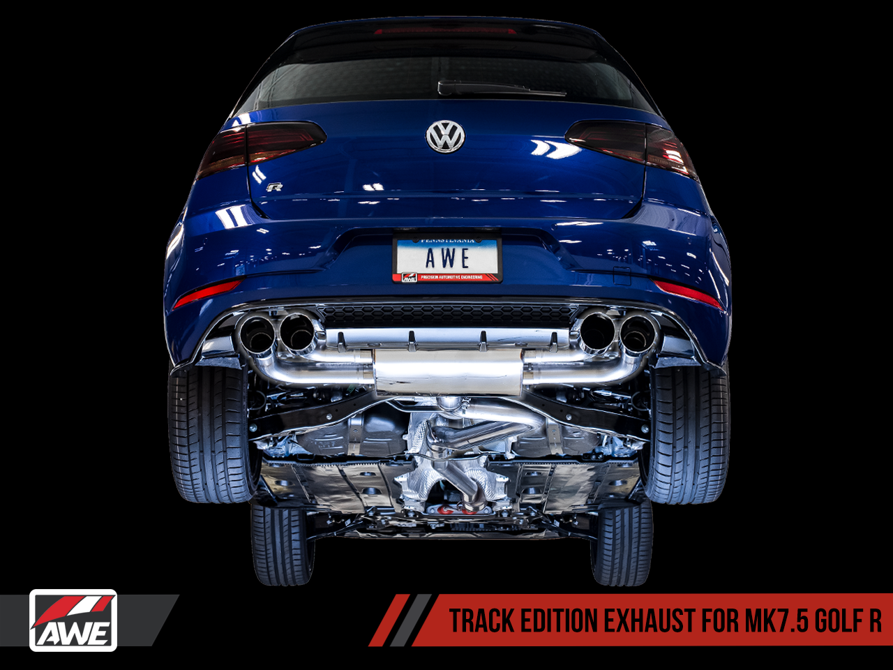 AWE Tuning Mk7.5 Golf 'R' Track Edition Exhaust – Diamond Black 102mm Tips (3015-43110), view 1