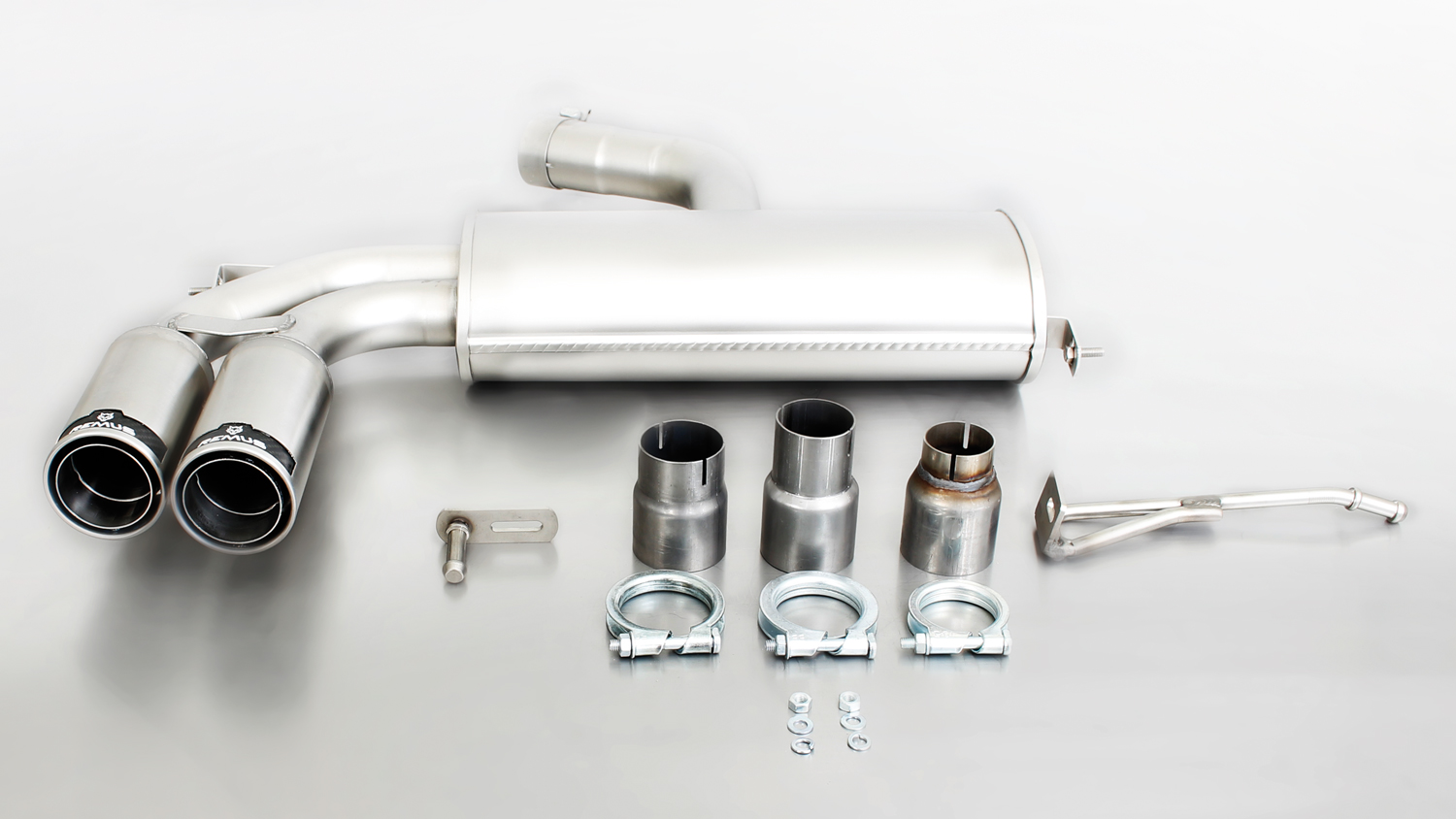 Remus Resonated Cat back System Left with 2 tail pipes - 84 mm straight, carbon insert - Golf Mk5 2.0 TFSI GTI 2004-2009