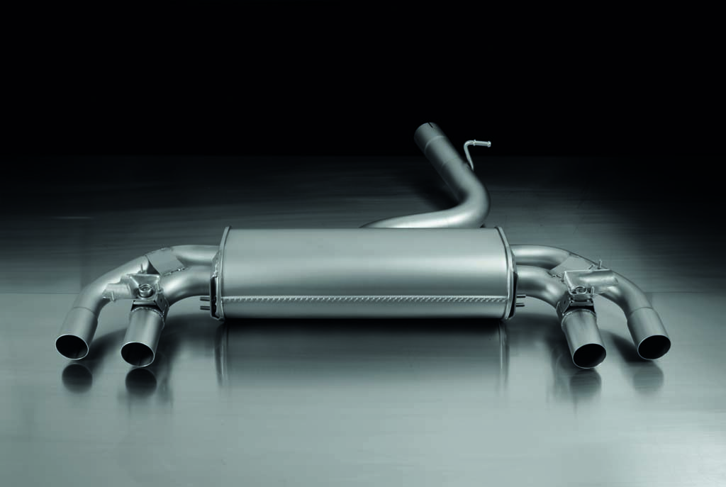 Remus Resonated Cat back System Left/Right with 4 tail pipes - 102 mm angled, rolled edge, chromed - Golf Mk7 2.0 R 2014-2016