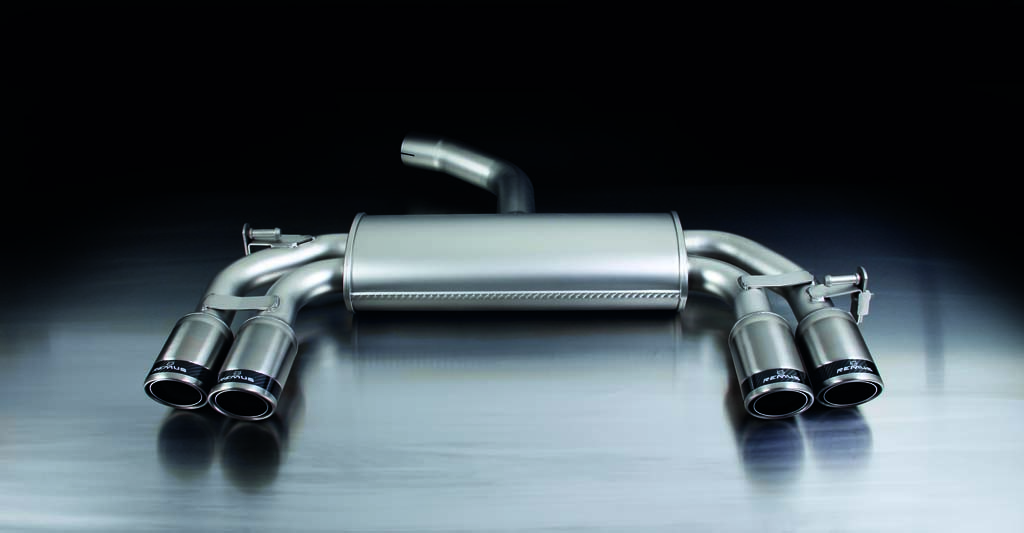 Remus Rear Silencer Left/Right with 4 tail pipes - 84 mm Carbon Race, angled, carbon ring - Scirocco Mk3 1.4 TSI 118 kW CAVD 2008-