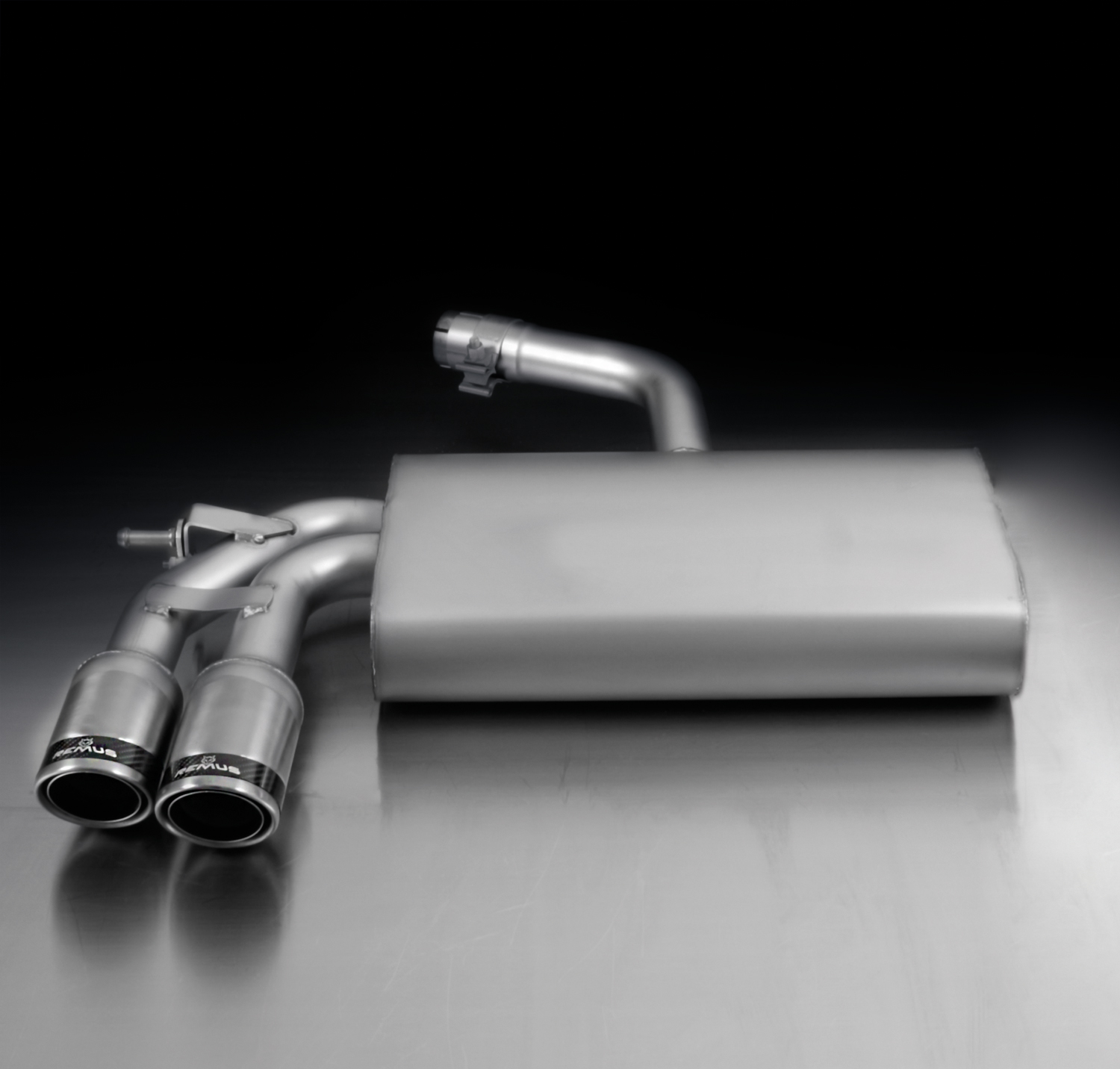 Remus Rear Silencer Left with 2 tail pipes - 84 mm Carbon Race, angled, carbon ring - Scirocco Mk3 1.4 TSI 118 kW CNWA 2008-, view 1