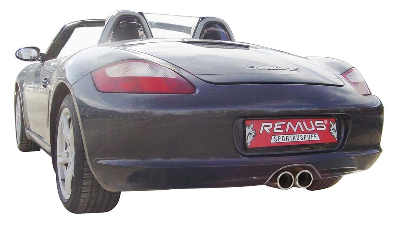 Remus Exhaust Rear Silencer Left/Right with 2 tail pipes 98 mm Black Chrome, straight, carbon insert - Boxster 987