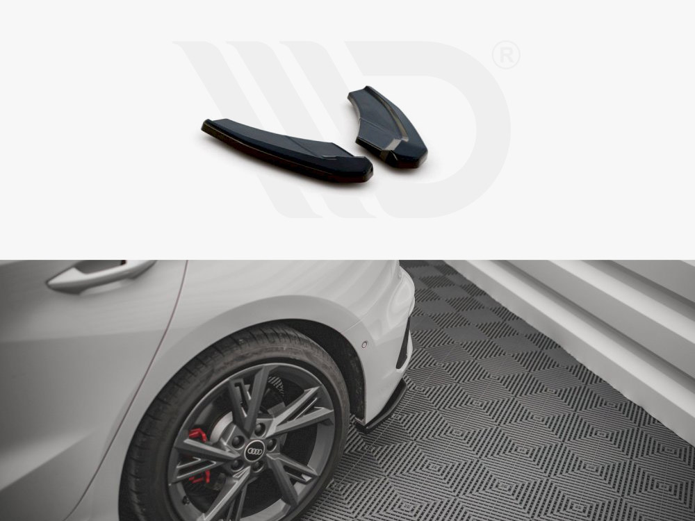 Maxton Design Gloss Black Rear Side Splitters V.1 Audi S3 8Y (2020-), view 1