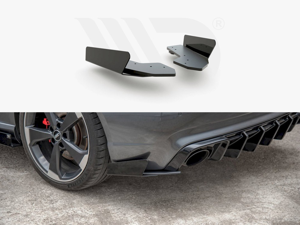Maxton Design Black + Gloss Flaps Maxton Racing Rear Side Splitters (+Flaps) Audi RS3 8V Sportback (2015-2016), view 1