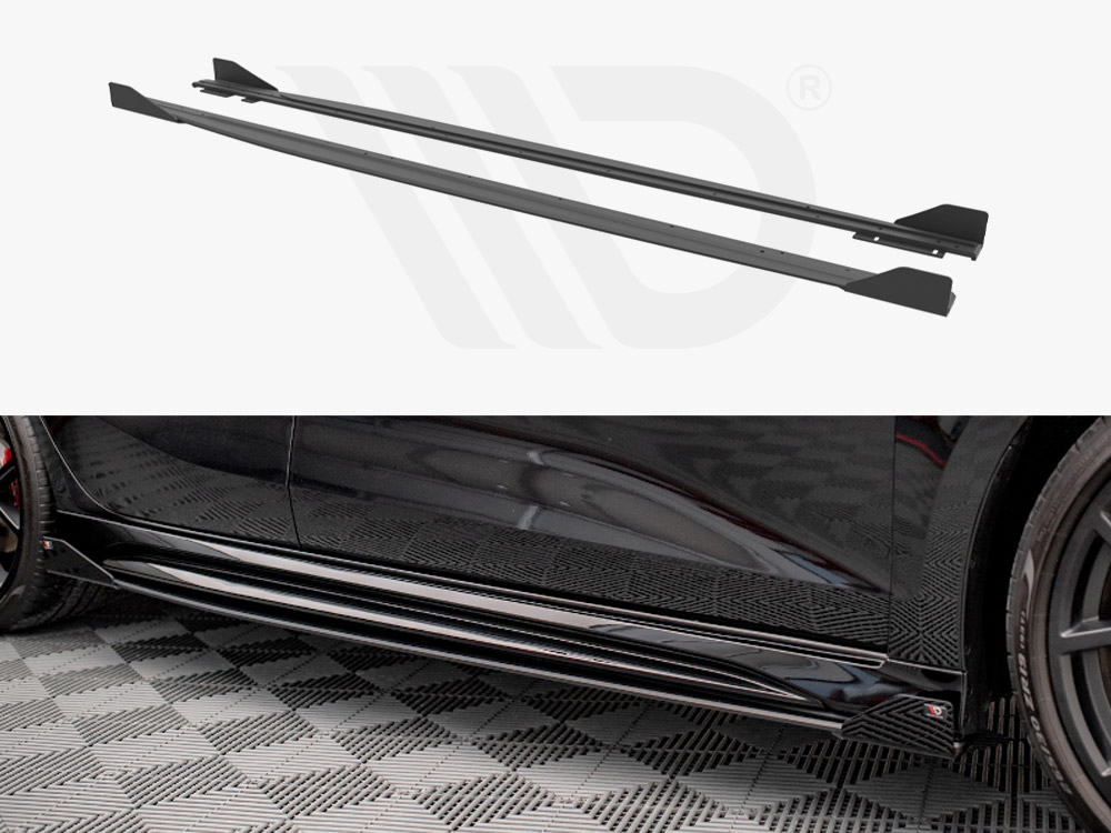 Maxton Design Black + Gloss Flaps Street Pro Side Skirts Diffusers (+Flaps) Audi RS3 Sportback 8Y (2020-), view 1
