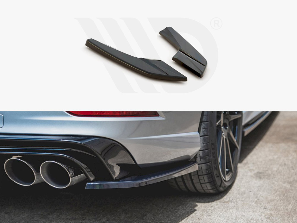 Maxton Design Gloss Black Rear Side Splitters V.2 Audi S3 Sedan 8V Facelift (2016-2020), view 1