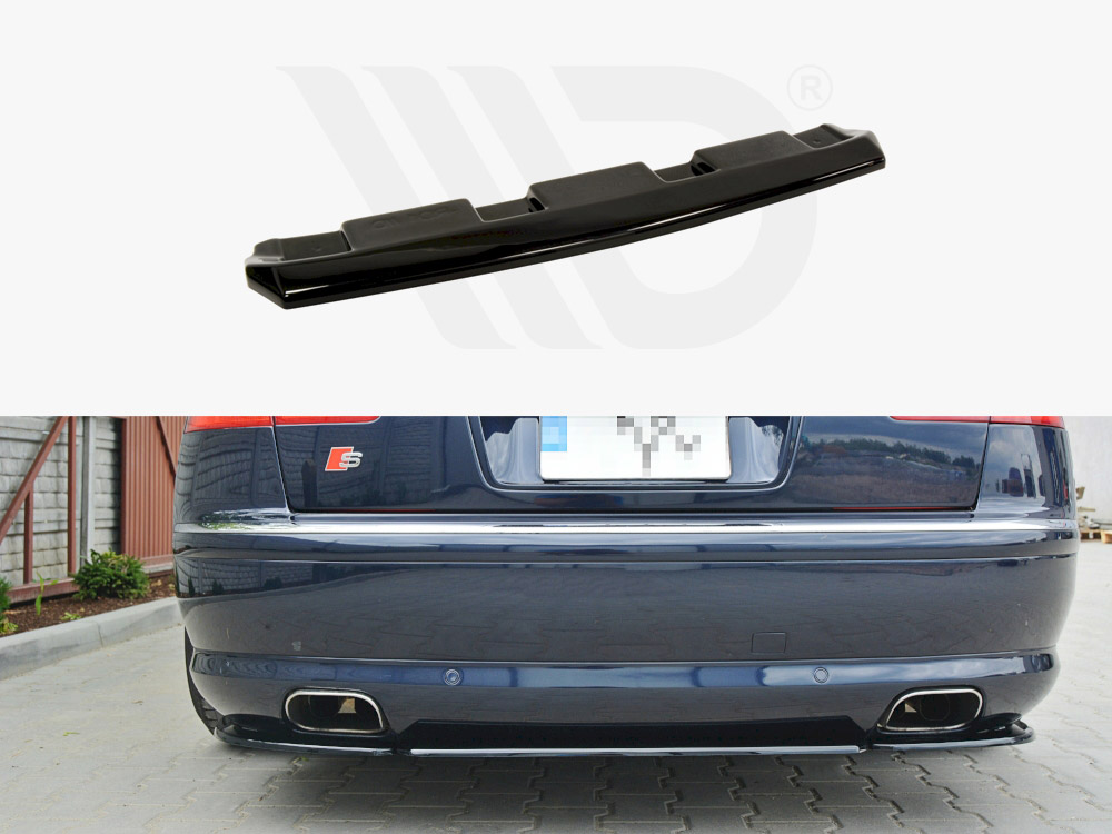Maxton Design Gloss Black Central Rear Splitter (No Vertical Bars) Audi S8 D3 (2006-2010), view 1