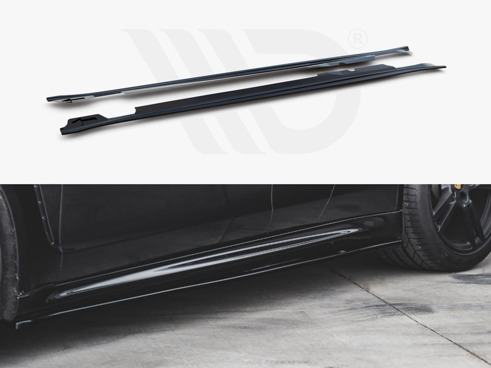 Maxton Design Gloss Black Side Skirts Diffusers V2 Porsche Panamera Turbo 970 Facelift (2013-2016)