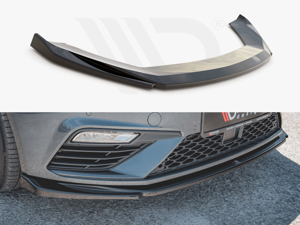 Maxton Design Gloss Black Front Splitter V5 Seat Leon Cupra/ Fr Mk3 Facelift (2017-2019), view 1