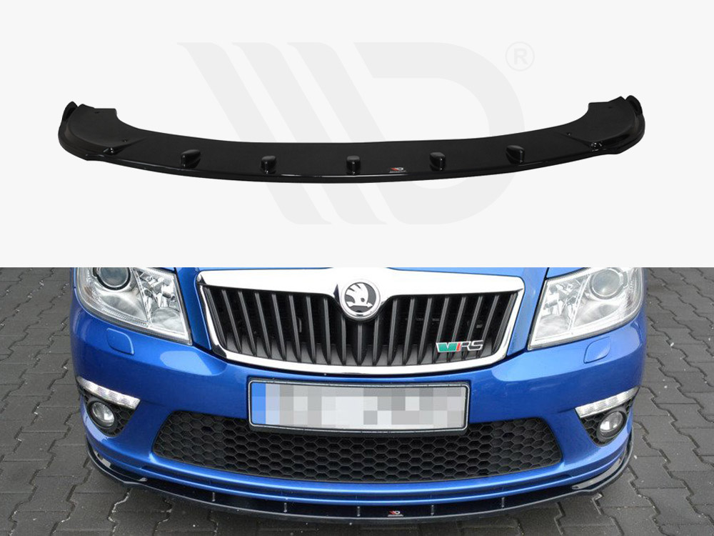 Maxton Design Gloss Black Front Splitter V.1 Skoda Octavia Mk2 VRS Facelift (2008-2013), view 1