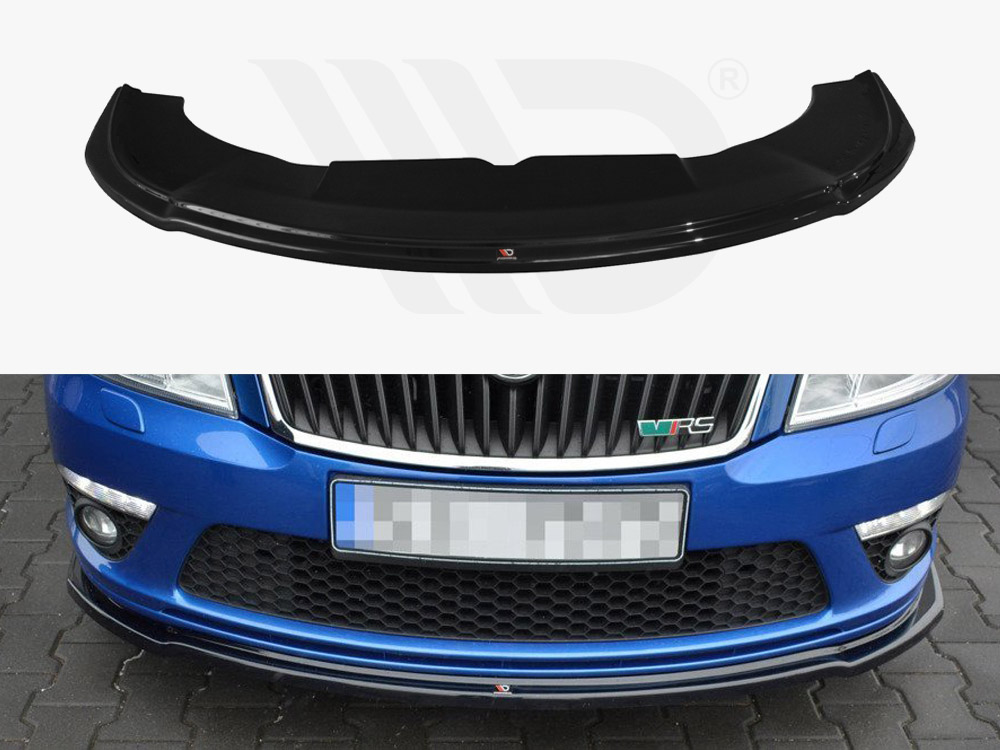 Maxton Design Gloss Black Front Splitter V.2 Skoda Octavia Mk2 VRS Facelift (2008-2013), view 1