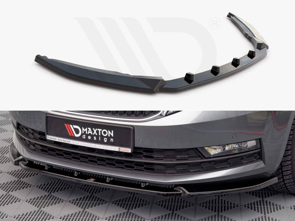 Maxton Design Gloss Black Front Splitter V.1 Skoda Octavia Mk3 Facelift (2016-2020), view 1
