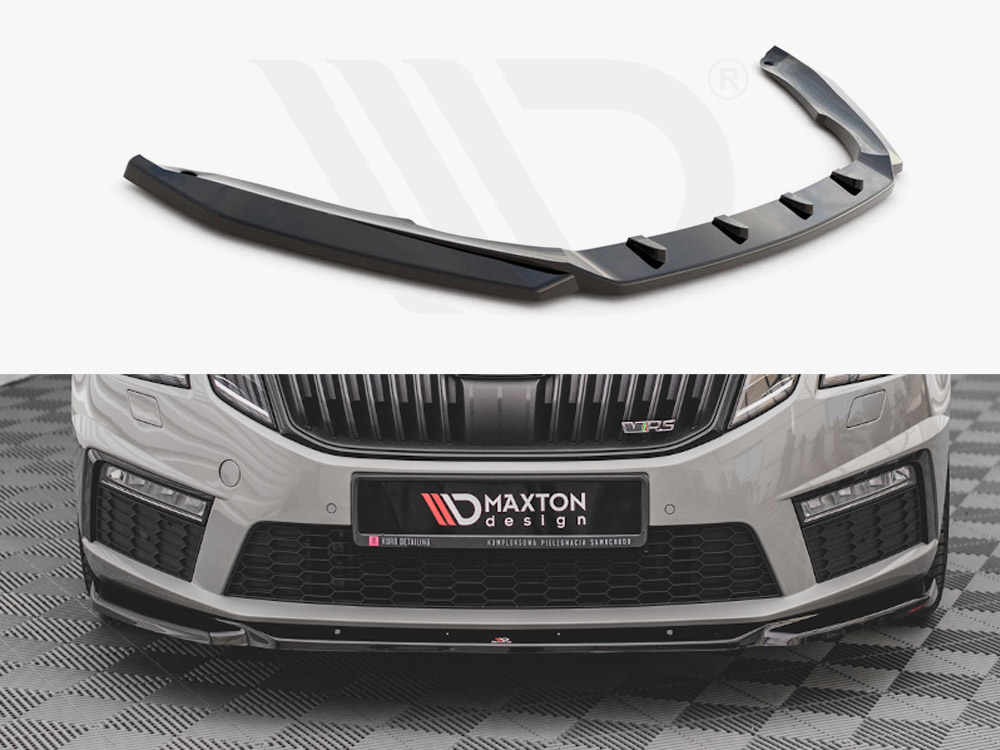 Maxton Design Gloss Black Front Splitter V.3 Skoda Octavia Rs Mk3 Facelift (2016-2019), view 1